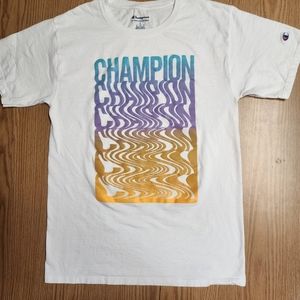 CHAMPION Mens Crew Neck Short Sleeve White Graphic T- Shirt Size S C129